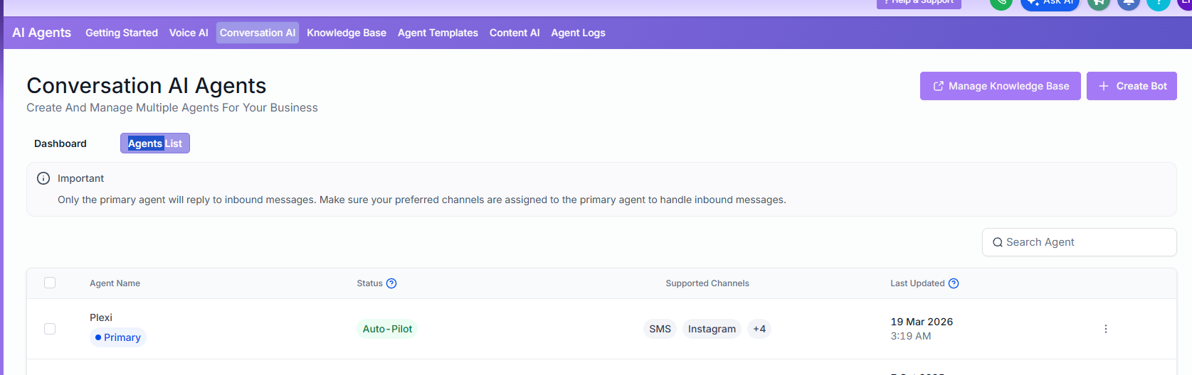 Conversation AI Agent Configuration screenshot